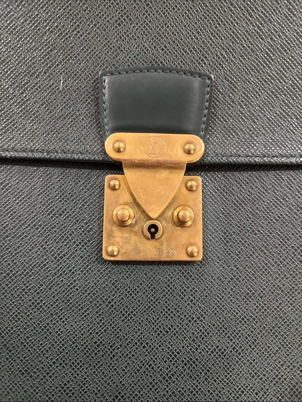 Louis Vuitton Dark Green Leather Briefcase with Gold Hardware